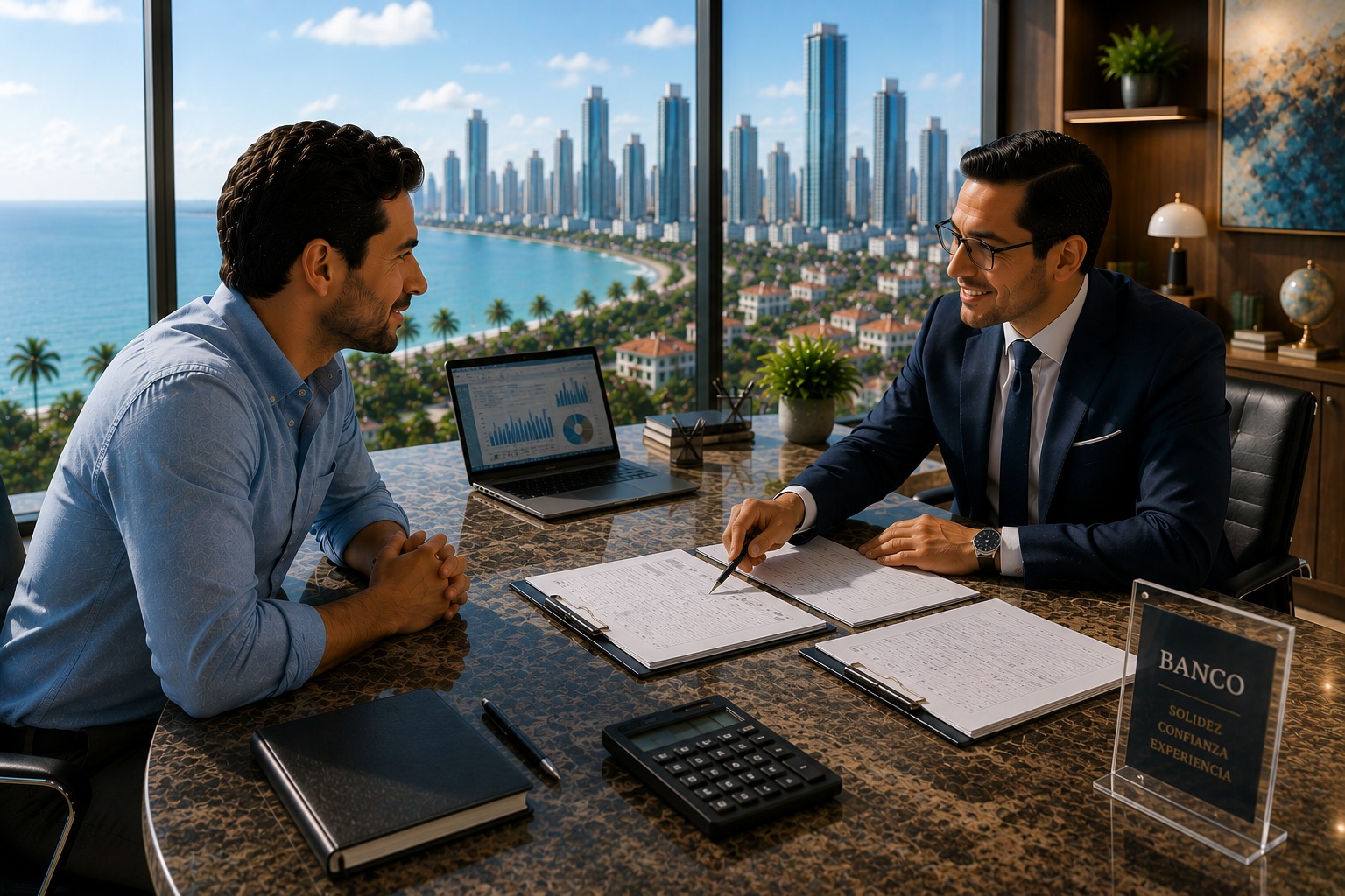 Financial consultation with documents and a calculator