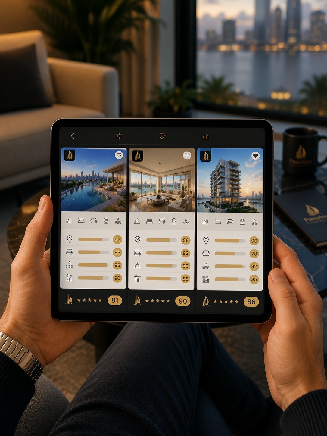 Going through a shortlist of properties with an advisor