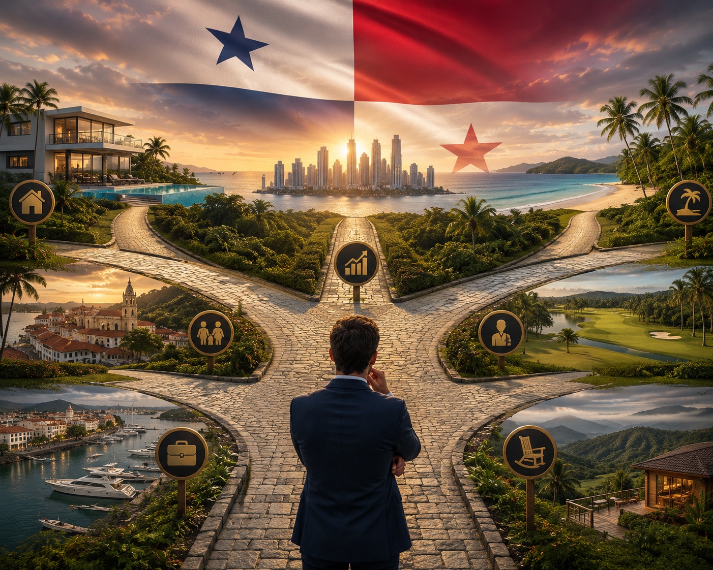 Villa and pathways with the Panama flag